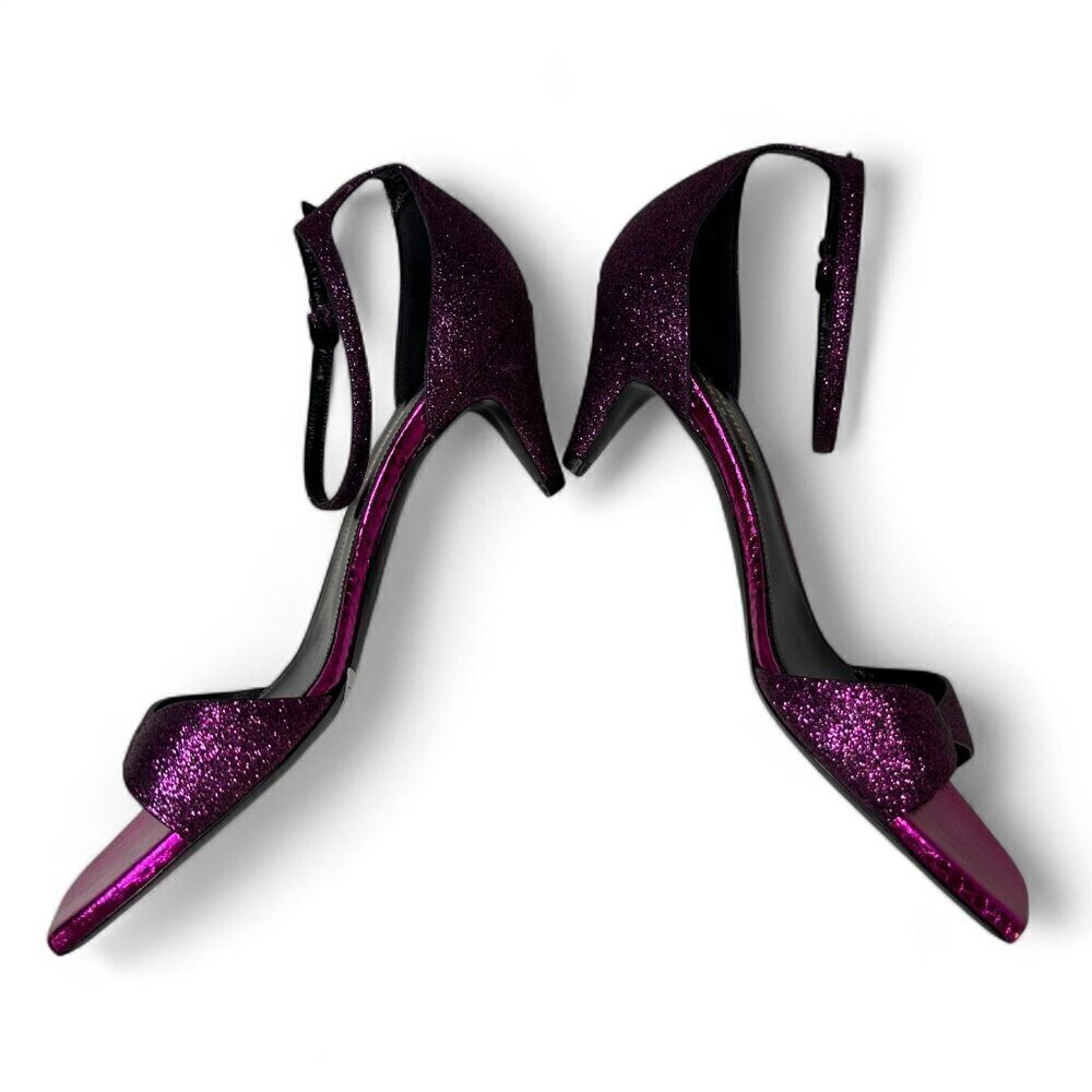 Saint Laurent Paris Glitter Fuchsia Kitten Heel Sandal EU 37.5 NWOB - Picture 12 of 16